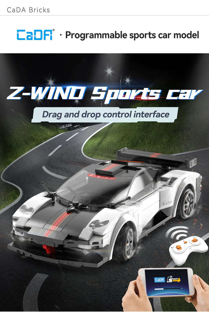 Konstruktor kaugjuhitav sportauto Constructor CaDA Z-Wind 258 tk RC цена и информация | Klotsid ja konstruktorid | kaup24.ee