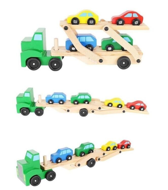 Puidust autode transportija koos nelja autoga hind ja info | Poiste mänguasjad | kaup24.ee