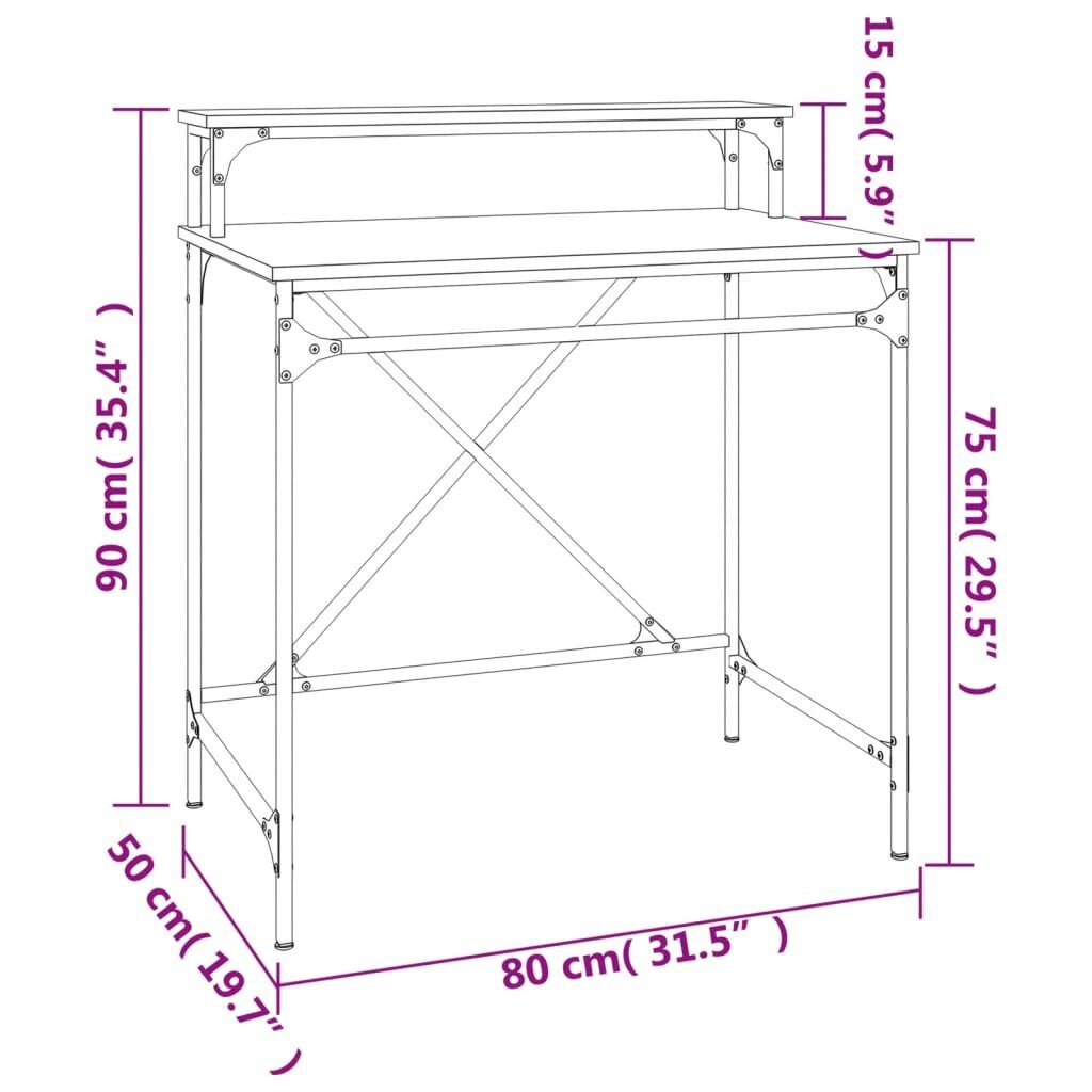 vidaXL kirjutuslaud, hall Sonoma, 80x50x90 cm, tehispuit ja raud hind ja info | Arvutilauad, kirjutuslauad | kaup24.ee