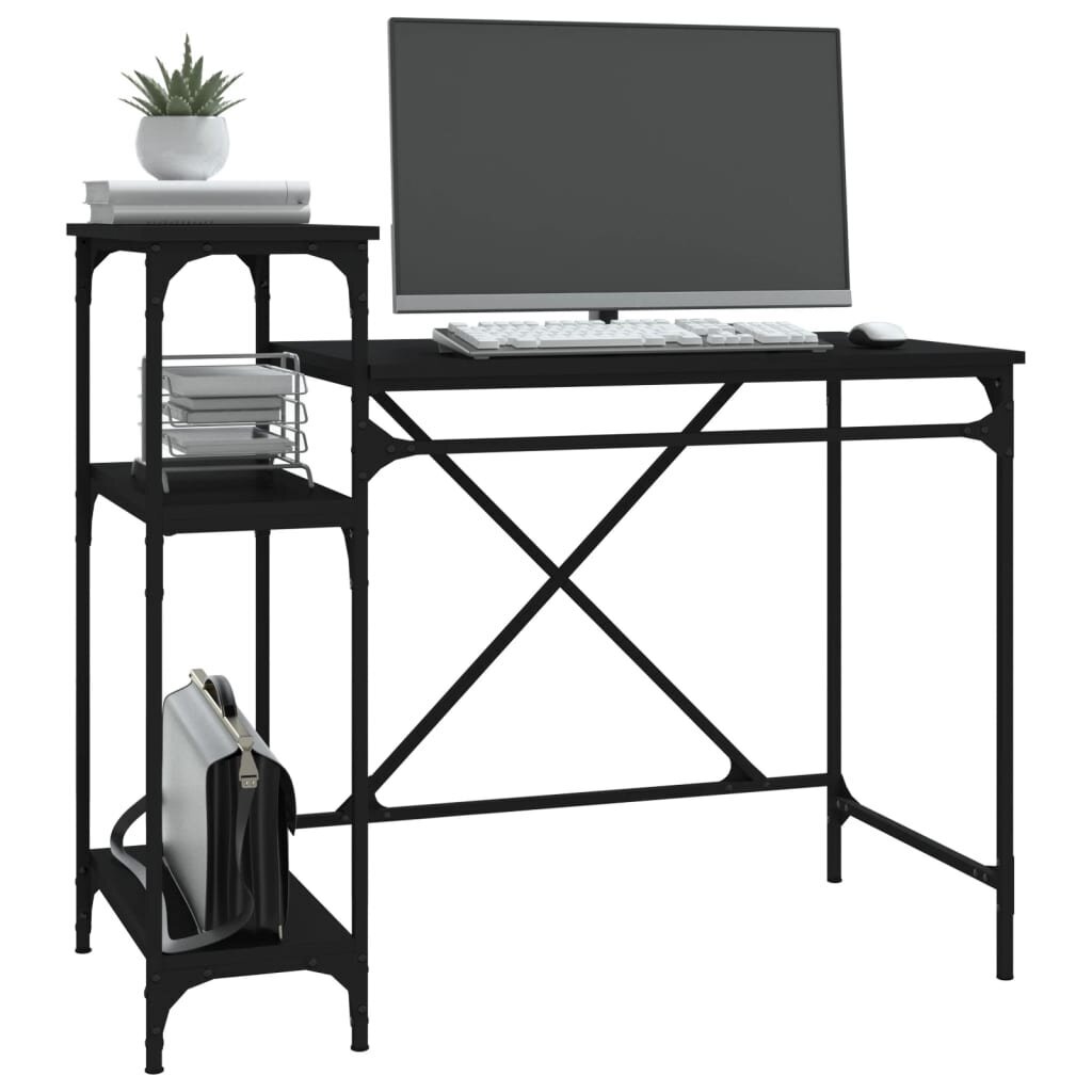 vidaXL riiulitega kirjutuslaud, must, 105 x 50 x 90 cm, tehispuit/raud цена и информация | Arvutilauad, kirjutuslauad | kaup24.ee