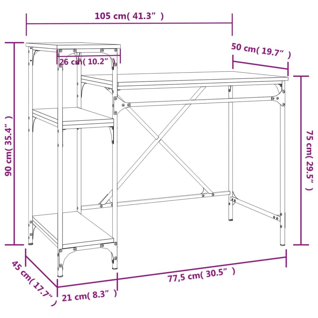 vidaXL riiulitega kirjutuslaud, sonoma tamm, 105x50x90 cm hind ja info | Arvutilauad, kirjutuslauad | kaup24.ee