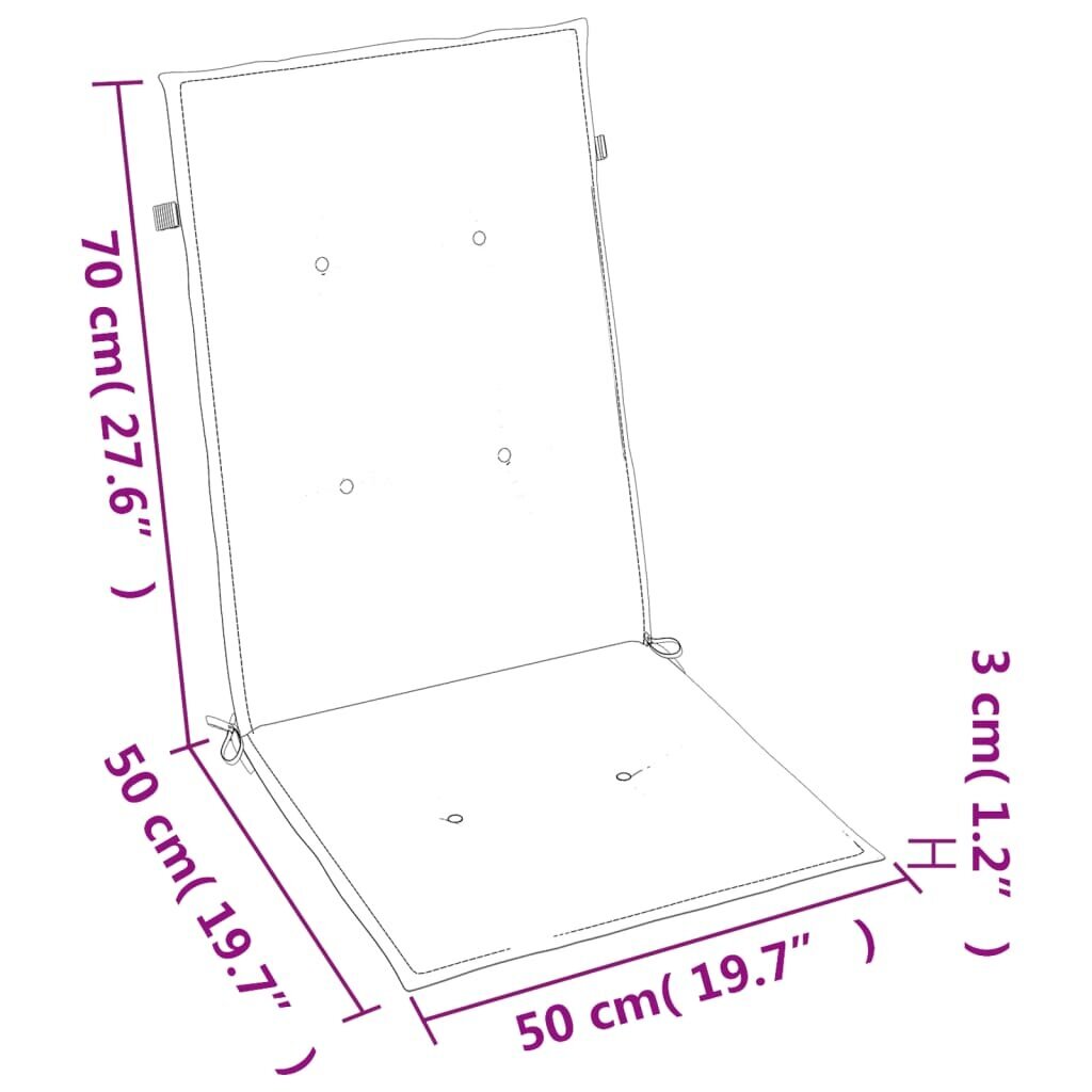 vidaXL kõrge seljatoega toolipadjad 2 tk, mitmevärviline, 120x50x3 cm цена и информация | Toolipadjad ja -katted | kaup24.ee