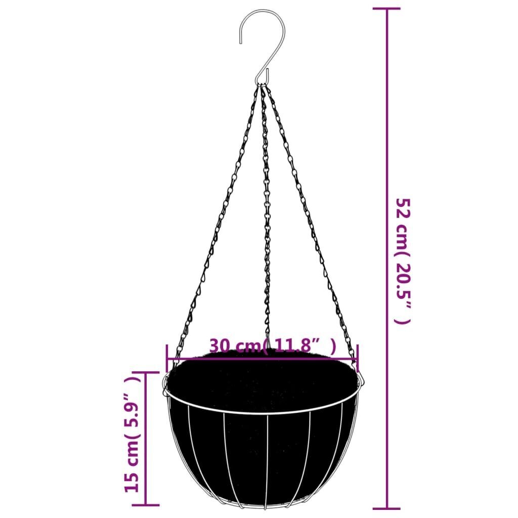 vidaXL riputatavad taimekorvid 4 tk, kookosvoodriga, must, Ø 30x52 cm hind ja info | Dekoratiivsed lillepotid | kaup24.ee