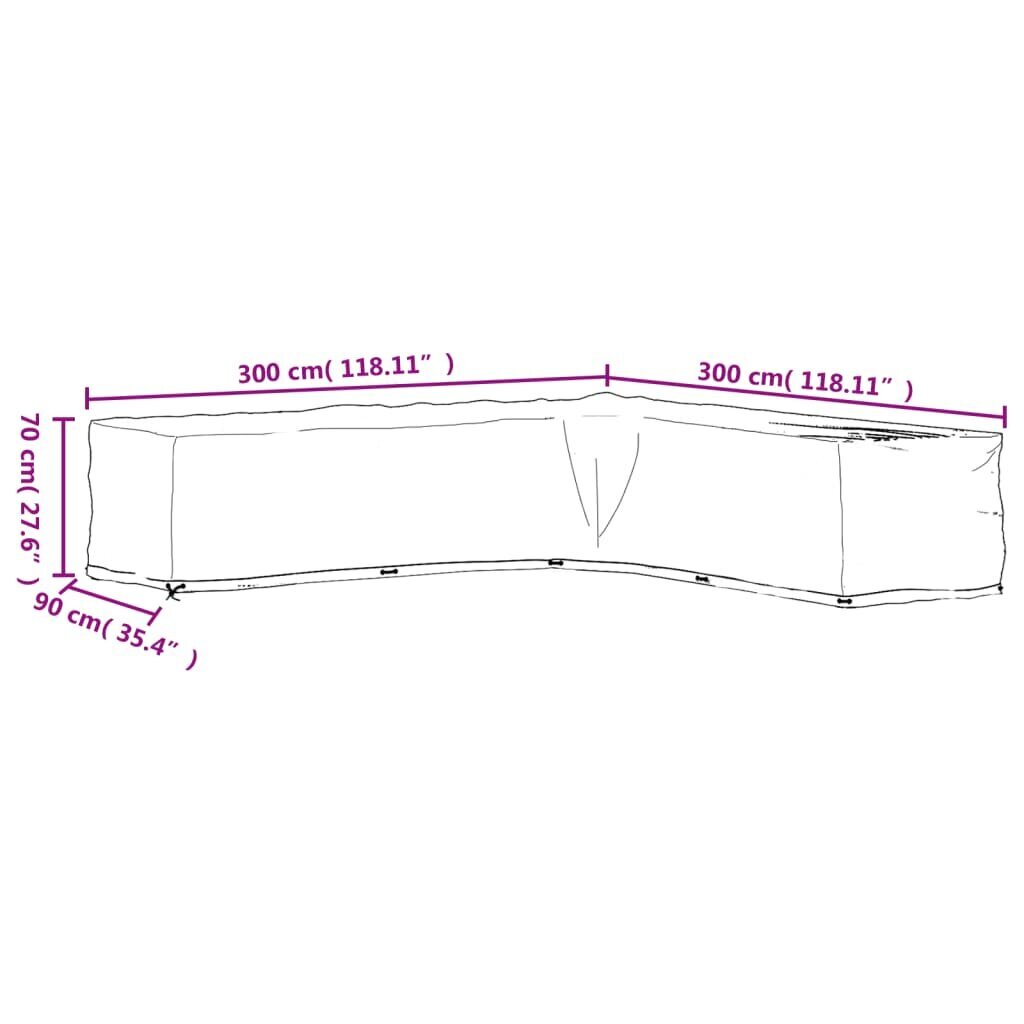 vidaXL L-kujulised aiamööbli katted, 20 aasaga, 300 x 300 x 70 cm hind ja info | Toolipadjad ja -katted | kaup24.ee