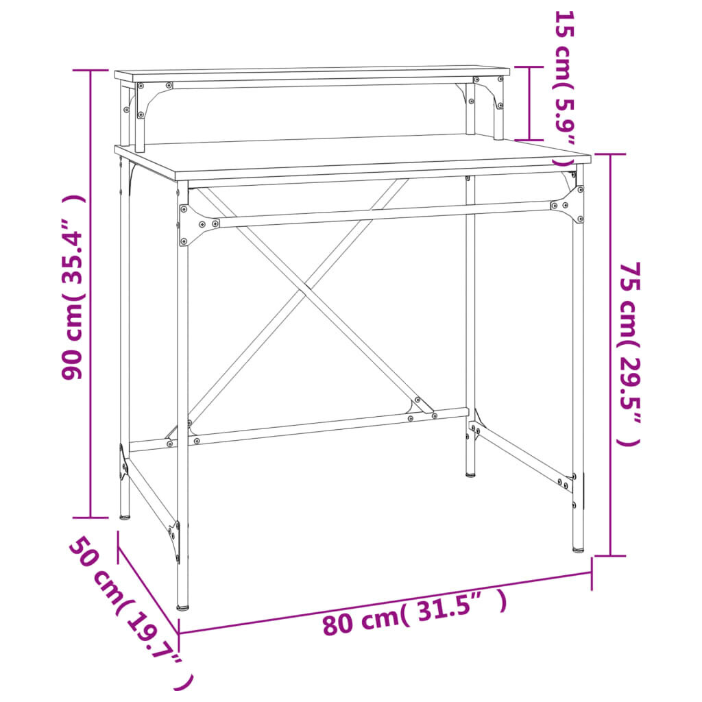 vidaXL kirjutuslaud, pruun tamm, 80x50x90 cm, tehispuit ja raud hind ja info | Arvutilauad, kirjutuslauad | kaup24.ee