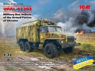 Liimitav mudel ICM 72709 Military Box Vehicle of the Armed Forces of Ukraine URAL-43203 1/72 цена и информация | Склеиваемые модели | kaup24.ee