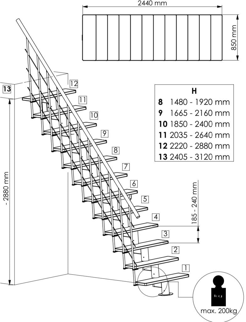 Moodul trepp Comfort Top Minka, Hõbe / Pöök. Komplekti kõrgus: 312 cm цена и информация | Trepid | kaup24.ee