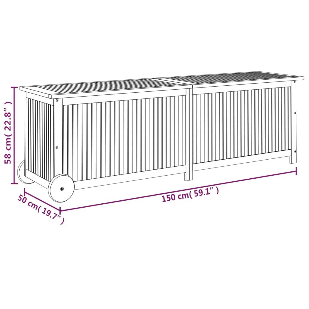 vidaXL ratastega aia hoiukast, 150 x 50 x 58 cm, akaatsiapuit hind ja info | Kompostrid, prügikonteinerid | kaup24.ee