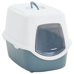 vidaXL kassi liivakast kinnine, valge ja sinine, 56 x 40 x 40 cm, PP цена и информация | Туалеты для кошек | kaup24.ee