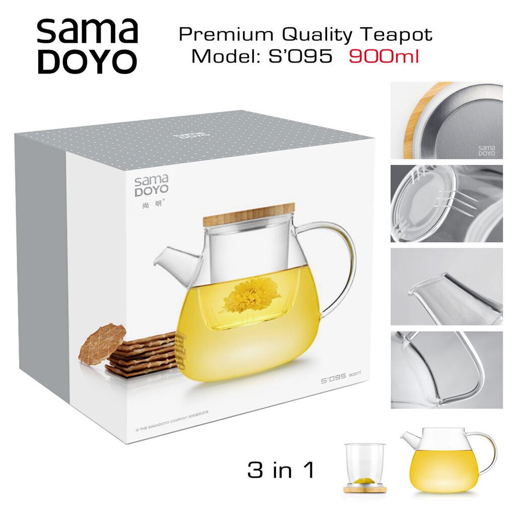 Teekann filtriga, klaasist Samadoyo, S095, Premium klass, Premium Quality Teapot, 900 ml hind ja info | Klaasid, tassid ja kannud | kaup24.ee