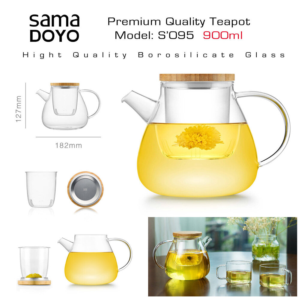 Teekann filtriga, klaasist Samadoyo, S095, Premium klass, Premium Quality Teapot, 900 ml hind ja info | Klaasid, tassid ja kannud | kaup24.ee