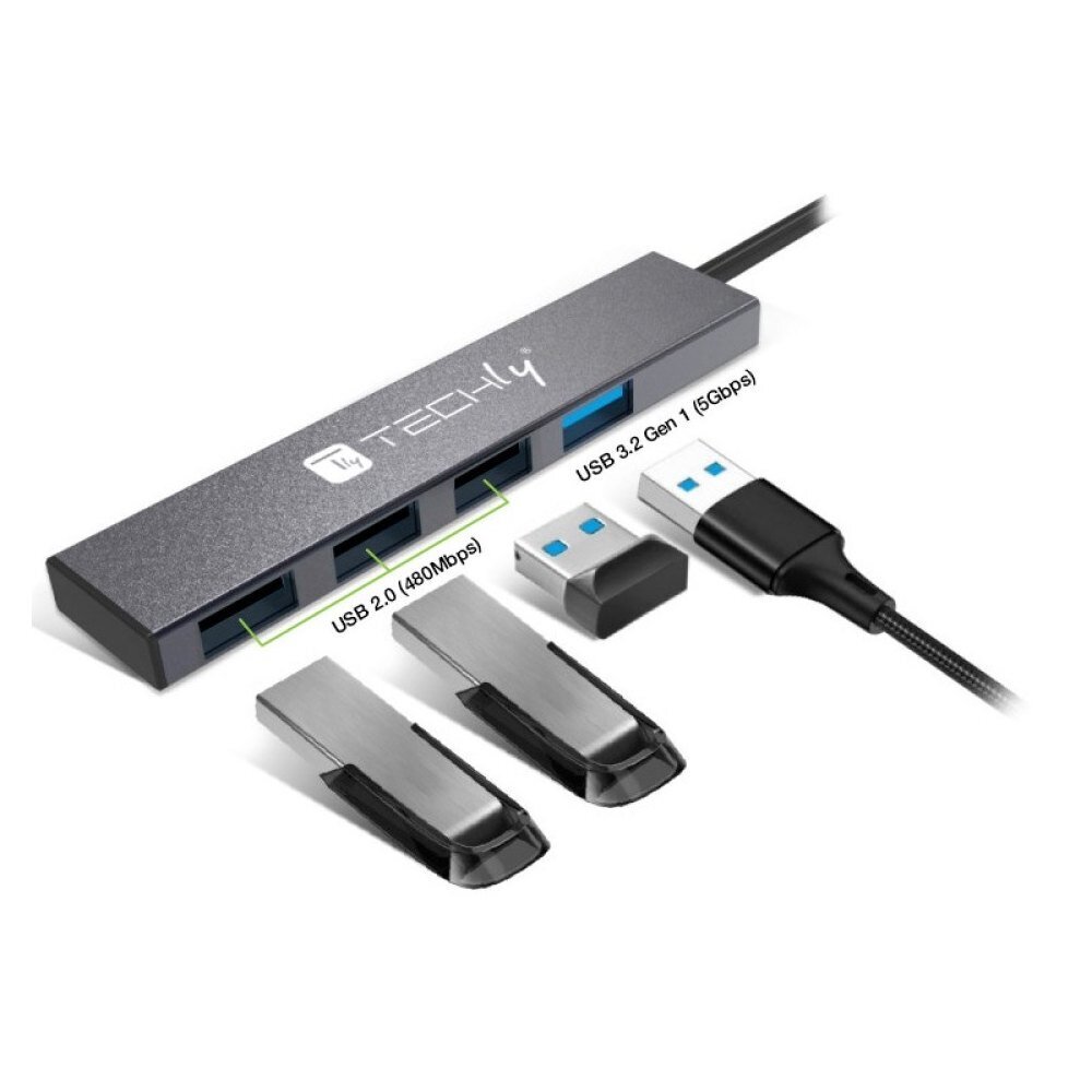 Adapter Techly 4-pordiga, 1x USB 3.2 Gen1 5Gbps 3x USB 2.0 hind ja info | USB jagajad, adapterid | kaup24.ee