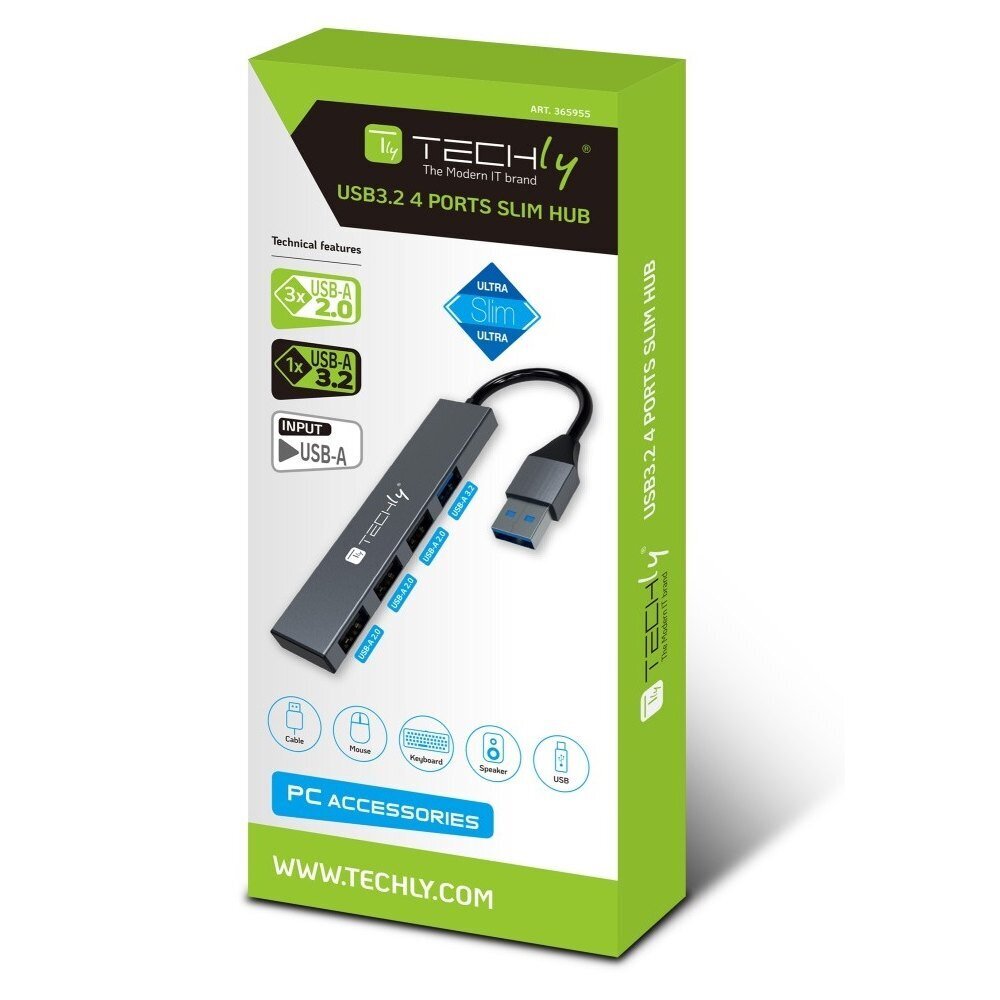 Adapter Techly 4-pordiga, 1x USB 3.2 Gen1 5Gbps 3x USB 2.0 hind ja info | USB jagajad, adapterid | kaup24.ee