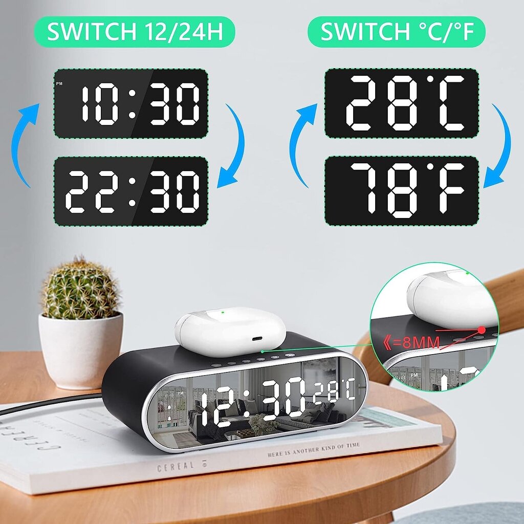 Äratuskell juhtmevaba laadijaga цена и информация | Raadiod ja äratuskellad | kaup24.ee