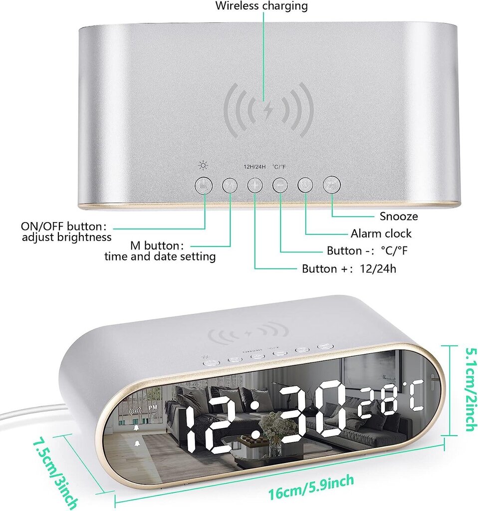 Äratuskell juhtmevaba laadijaga hind ja info | Raadiod ja äratuskellad | kaup24.ee