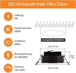 LED süvistatavad valgustid B-right, 5 W, 3000K, 400 luumenit, timmitav, must, 4 tk цена и информация | Монтируемые светильники, светодиодные панели | kaup24.ee