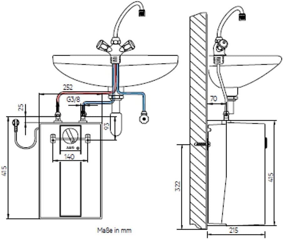 Boiler 5 l / 2 kW vaba vooluga kraanikausi all AEG HUZ 5 Basis kolmesuunalise vabavoolu kraaniga Wahlbach kroom цена и информация | Boilerid | kaup24.ee