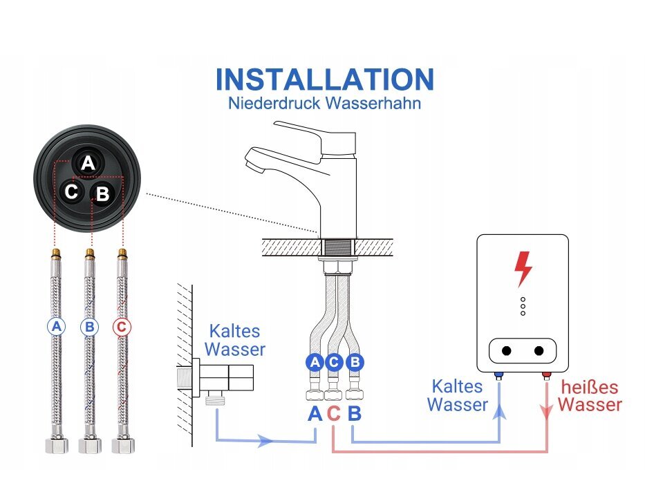 Boiler valamu alla 5l ilma rõhuta õhuke Wahlbach UTS5 madalsurve kolmekäigulise segistiga 14,2 cm, must hind ja info | Boilerid | kaup24.ee