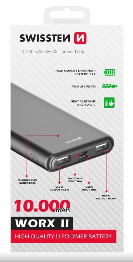 Swissten Worx II 10000 mAh hind ja info | Akupangad | kaup24.ee