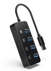 Gembird UHB-U3P4P-01 USB 3.1 (Gen 1) 4-портовый концентратор с питанием и переключателями, черный цена и информация | Адаптеры и USB-hub | kaup24.ee