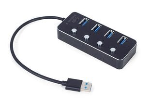 Gembird UHB-U3P4P-01 USB 3.1 (Gen 1) 4-портовый концентратор с питанием и переключателями, черный цена и информация | Адаптеры и USB-hub | kaup24.ee