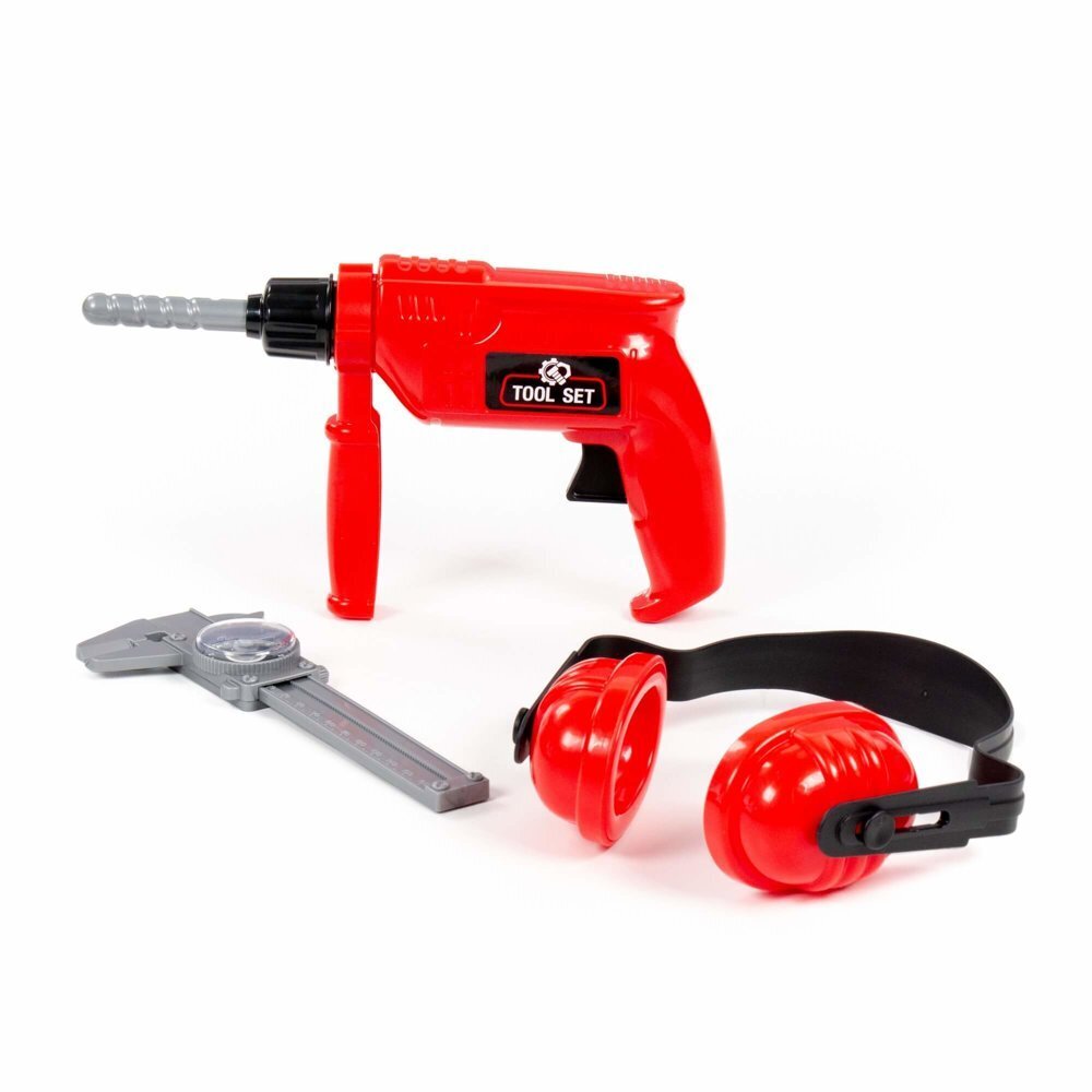 Tööriistakomplekt: punane puur, peakomplekt ja nihik hind ja info | Poiste mänguasjad | kaup24.ee