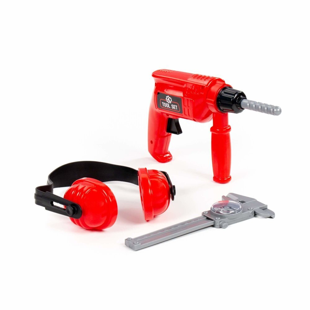 Tööriistakomplekt: punane puur, peakomplekt ja nihik hind ja info | Poiste mänguasjad | kaup24.ee