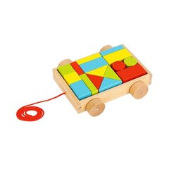 Деревянная тележка с блоками 16 шт. цена и информация | Игрушки для малышей | kaup24.ee