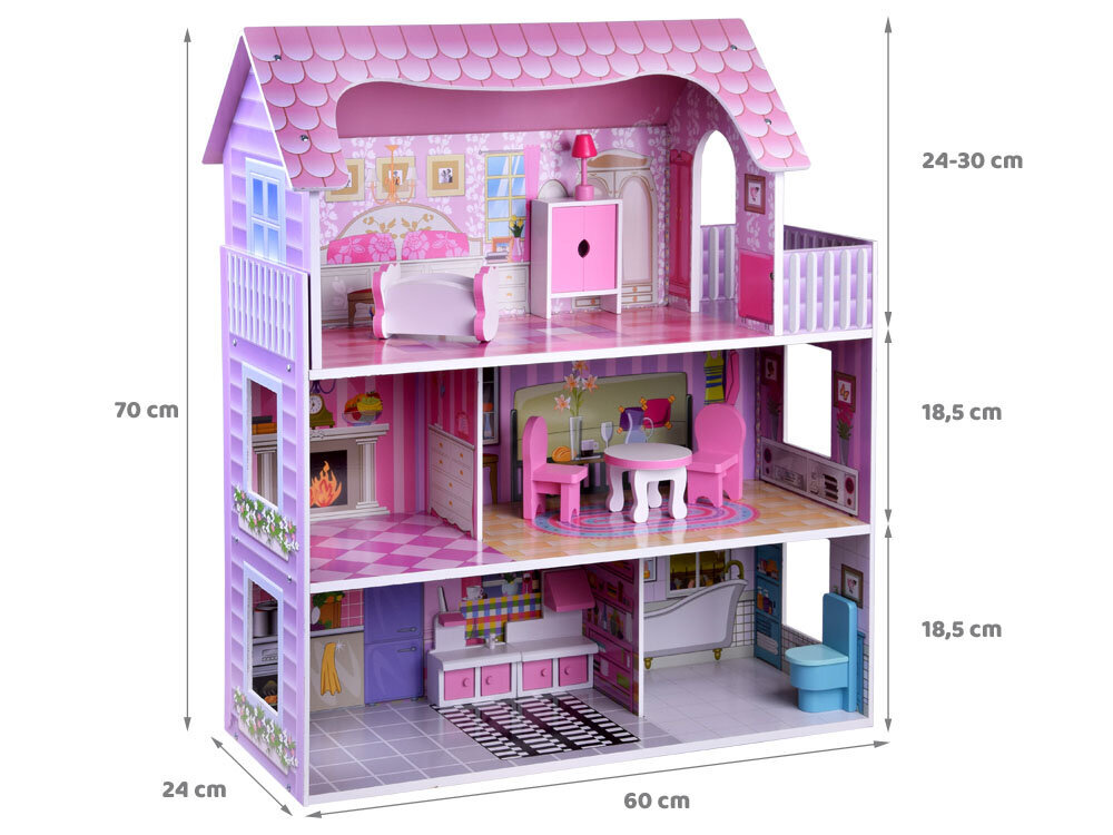 Puidust nukumaja mööbli ja led valgusega, Jokomisiada цена и информация | Tüdrukute mänguasjad | kaup24.ee