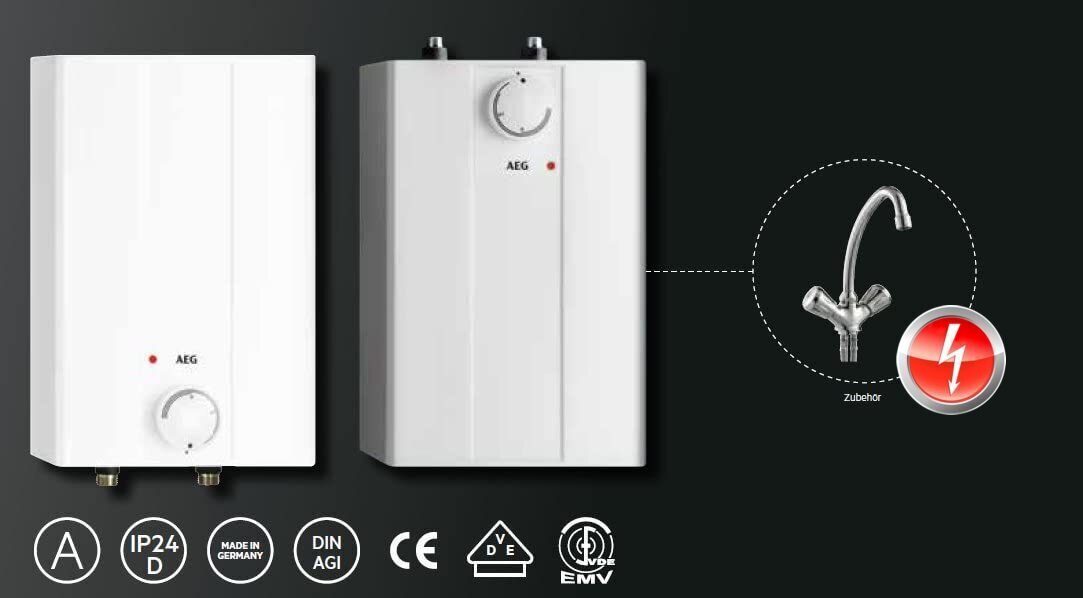 Boiler 5 l/2kW survevaba - kraanikausiklass A, AEG HUZ 5 ÖKO Comfort madalsurve kraanikausi segistiga цена и информация | Boilerid | kaup24.ee