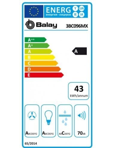 Õhupuhasti Balay 3BC096MX 90 cm 590 m3/h 70 dB 220 W hind ja info | Õhupuhastid | kaup24.ee