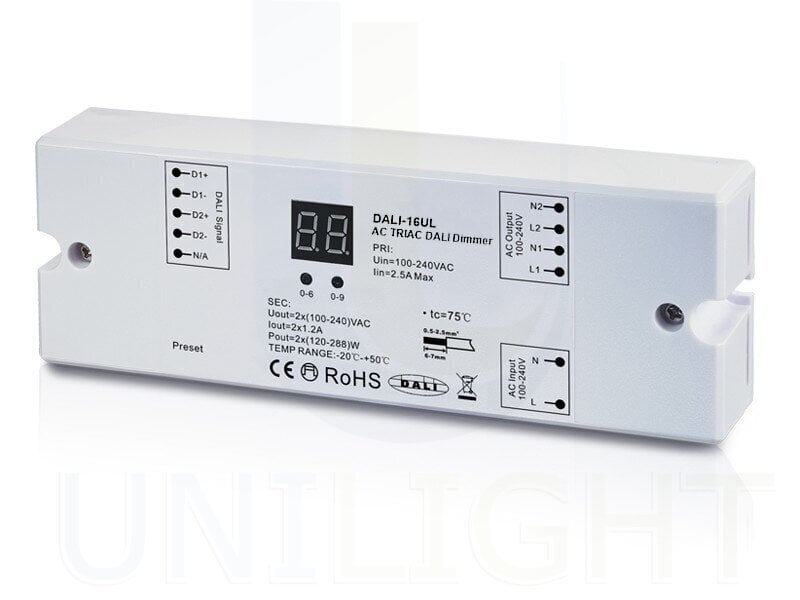 Regulaatorid 2x1,2A 230V AC DALI-16UL Unilight цена и информация | Toiteplokid | kaup24.ee