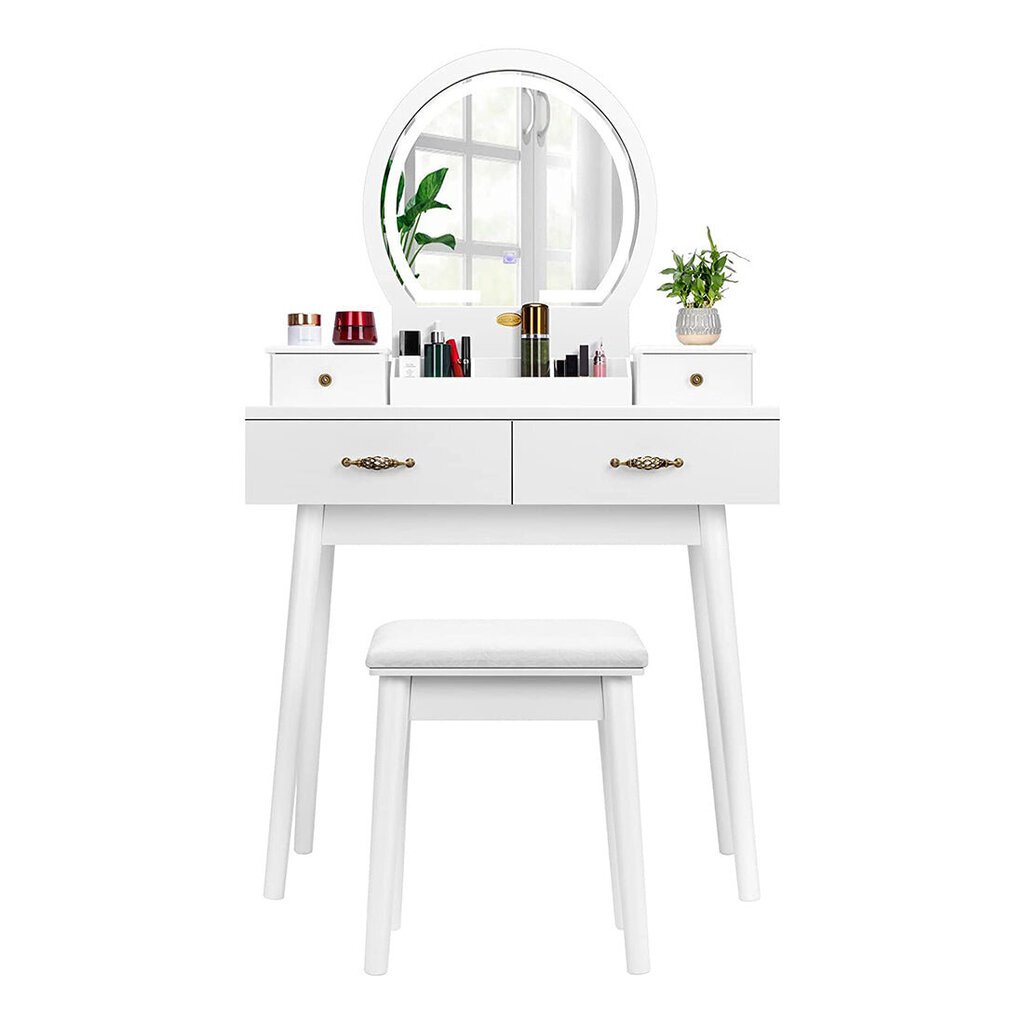 Kosmeetikalaud KS185 LED valgustuse ja pehme tooliga, valge цена и информация | Tualettlauad | kaup24.ee