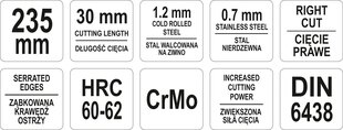 Plekikäärid, parem 235mm 30mm tera 1,2mm max CrMo 1916 h hind ja info | Käsitööriistad | kaup24.ee