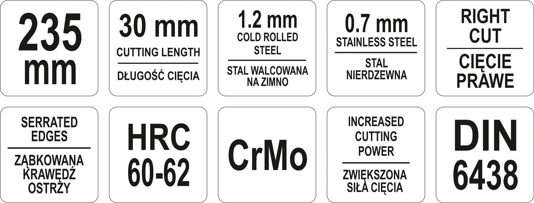 Plekikäärid, parem 235mm 30mm tera 1,2mm max CrMo 1916 h цена и информация | Käsitööriistad | kaup24.ee