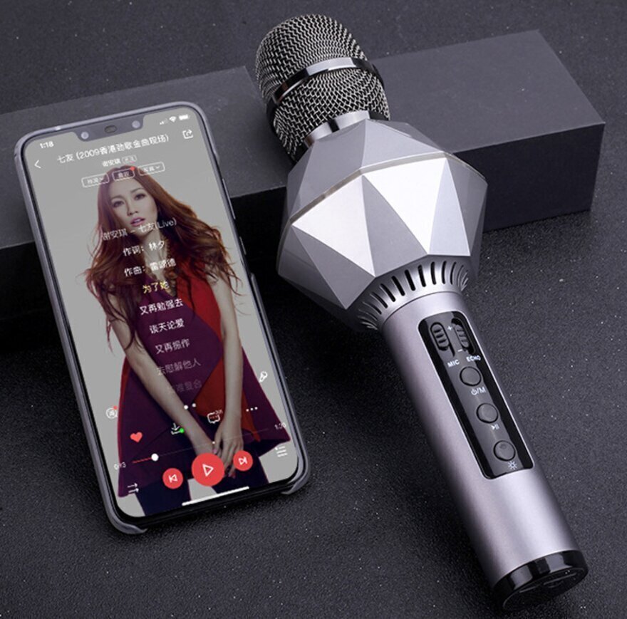 DIAMOND K7 juhtmevaba „Bluetooth“ karaoke mikrofon, hõbedane цена и информация | Mikrofonid | kaup24.ee