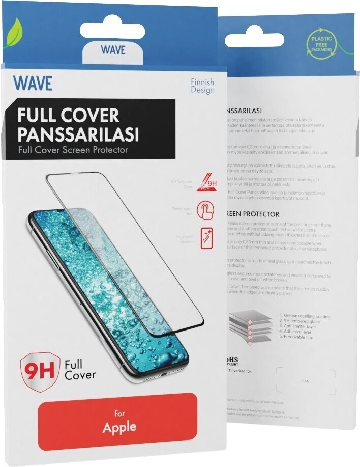 Wave kaitseklaas Full Cover, iPhone 14, must raam hind ja info | Ekraani kaitsekiled | kaup24.ee