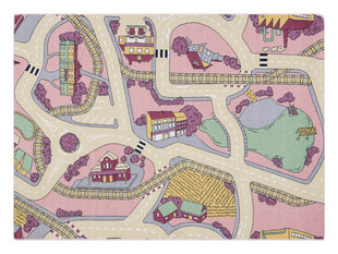 REBEL ROADS КОВРИК Playtime 63 маленький город, противоскользящий детский - розовый / бежевый цена и информация | Ковры | kaup24.ee
