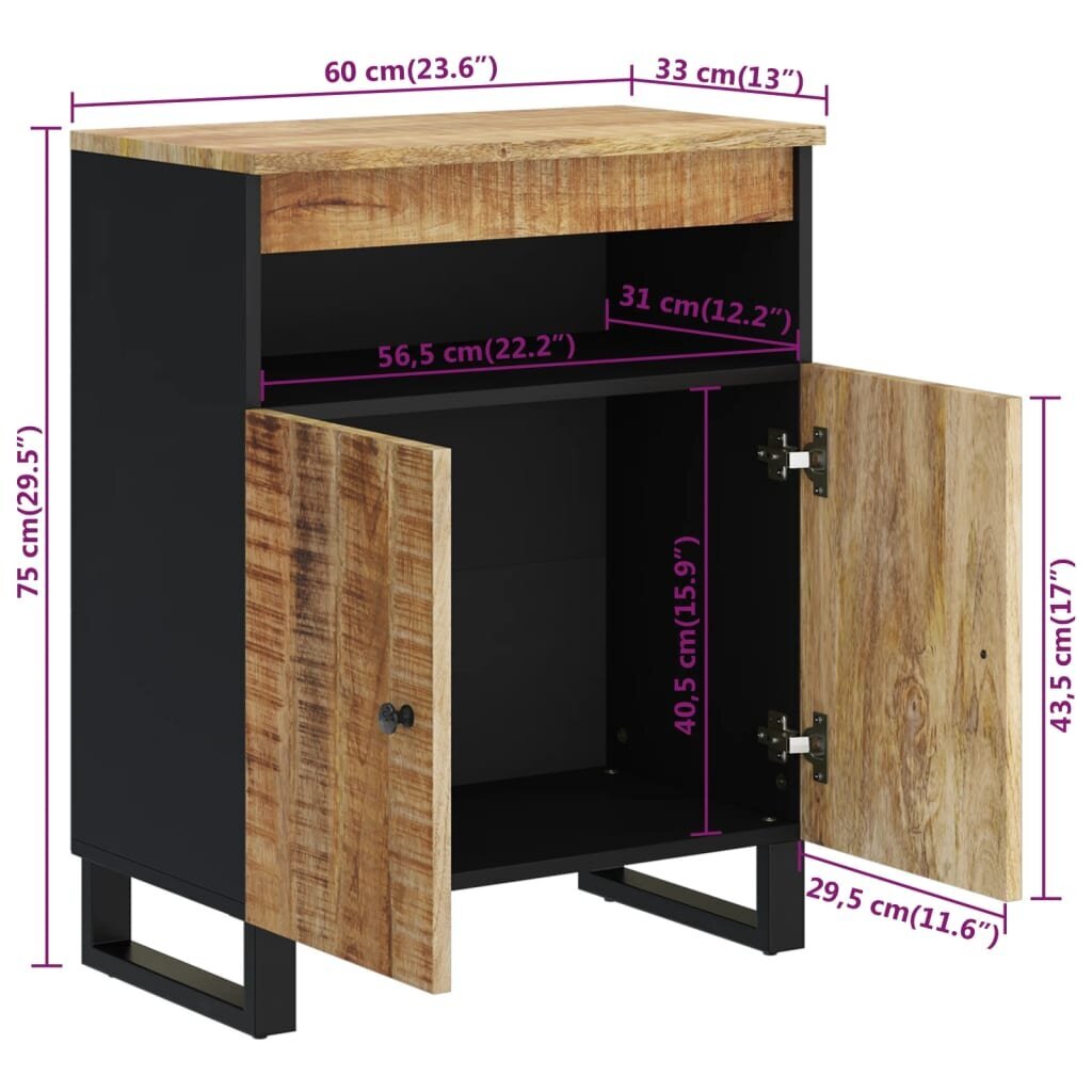 vidaXL puhvetkapp 2 uksega, 60 x 33 x 75 cm, mangopuit hind ja info | Vitriinkapid | kaup24.ee