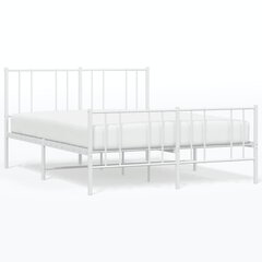 vidaXL metallist voodiraam peatsi ja jalutsiga, valge, 135 x 190 cm hind ja info | Voodid | kaup24.ee