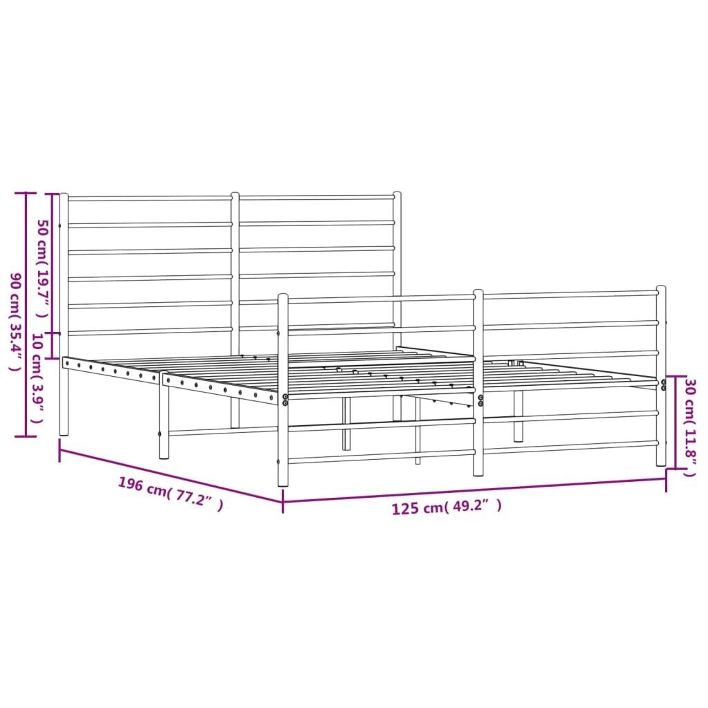 vidaXL metallist voodiraam peatsi ja jalutsiga, must, 120 x 190 cm hind ja info | Voodid | kaup24.ee