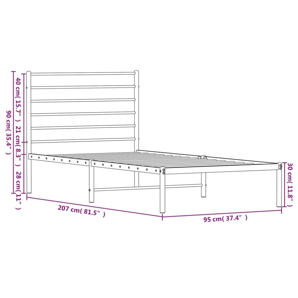 vidaXL metallist voodiraam peatsiga, valge, 90 x 200 cm цена и информация | Voodid | kaup24.ee