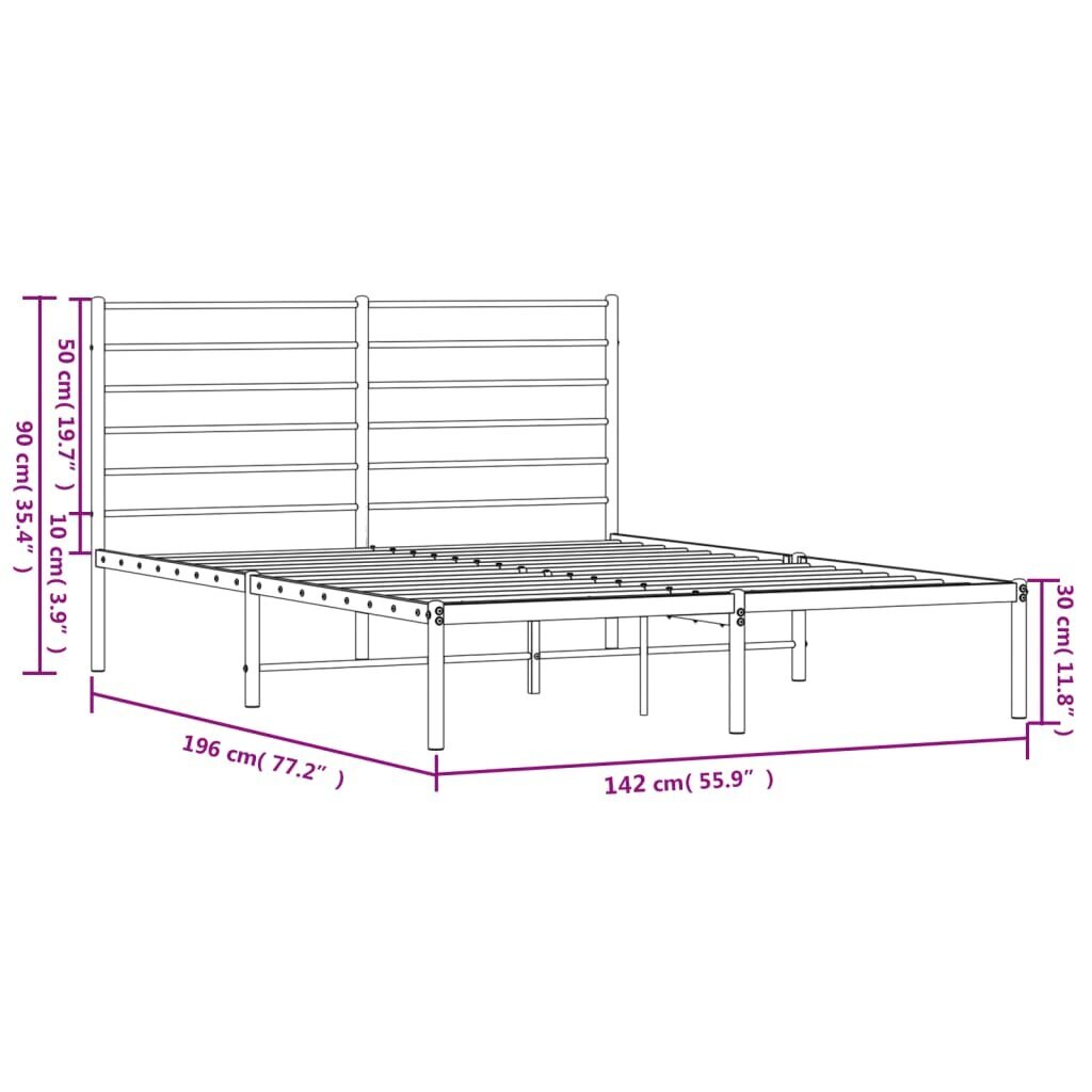 vidaXL metallist voodiraam peatsiga, valge, 135x190 cm цена и информация | Voodid | kaup24.ee