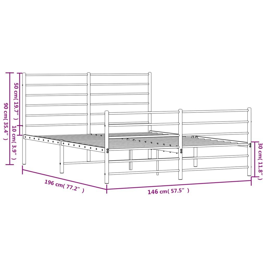 vidaXL metallist voodiraam peatsi ja jalutsiga, must, 140x190 cm hind ja info | Voodid | kaup24.ee