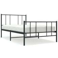 vidaXL metallist voodiraam peatsi ja jalutsiga, must, 90x190 cm hind ja info | Voodid | kaup24.ee