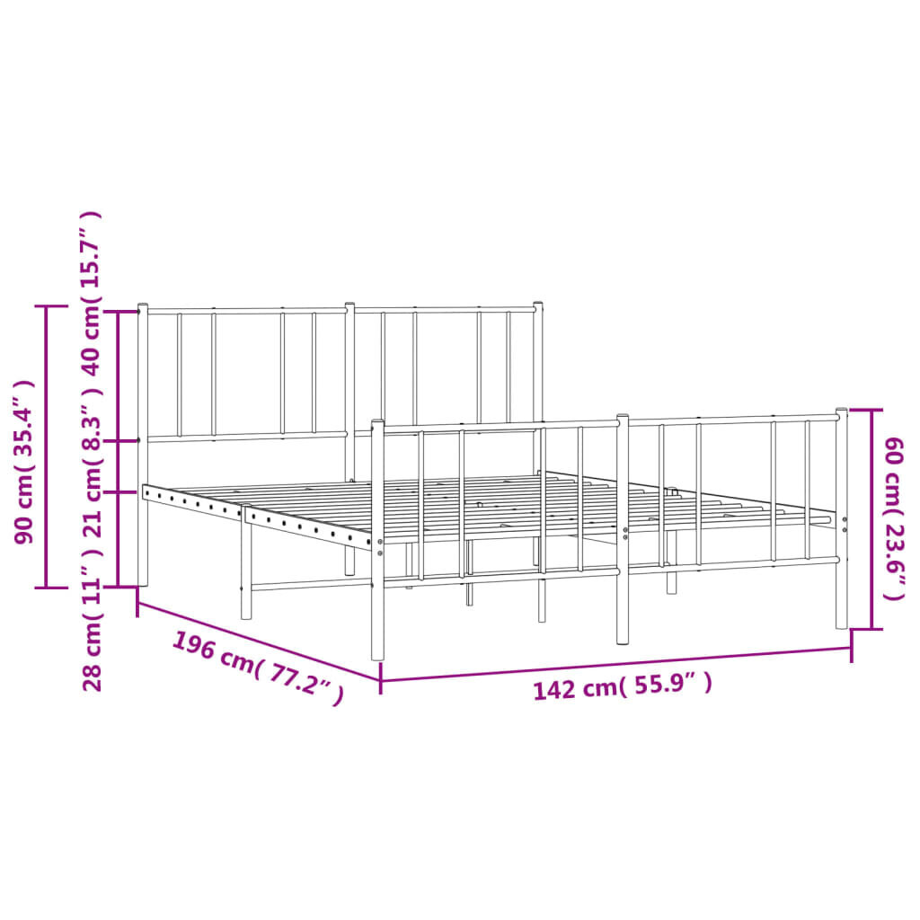 vidaXL metallist voodiraam peatsi ja jalutsiga, must, 135 x 190 cm цена и информация | Voodid | kaup24.ee