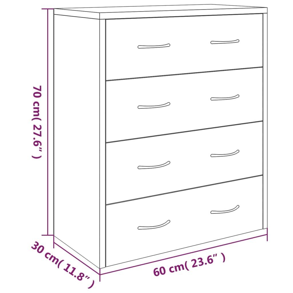 vidaXL 4 sahtliga kummut, 60 x 30,5 x 71 cm, betoonhall цена и информация | Elutoa väikesed kapid | kaup24.ee