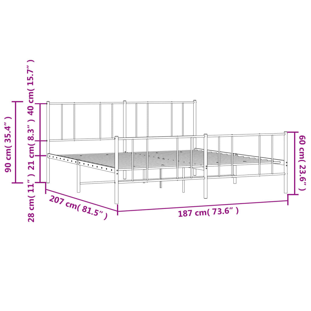 vidaXL metallist voodiraam peatsi ja jalutsiga, must, 180x200 cm hind ja info | Voodid | kaup24.ee