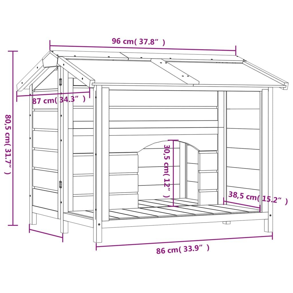 vidaXL koerakuut, pruun, 96 x 87 x 80,5 cm, männipuit цена и информация | Pesad, kuudid | kaup24.ee