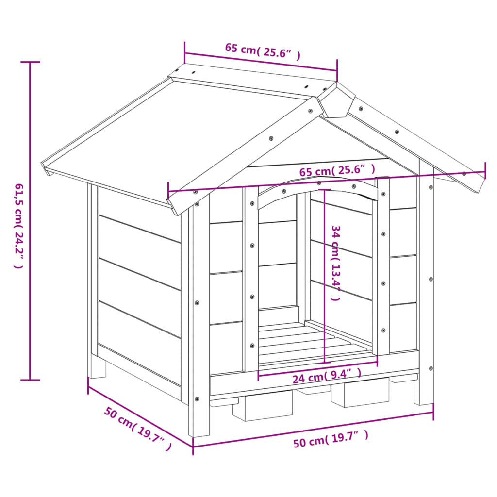 vidaXL koerakuut, pruun, 65 x 65 x 61,5 cm, männipuit hind ja info | Pesad, kuudid | kaup24.ee